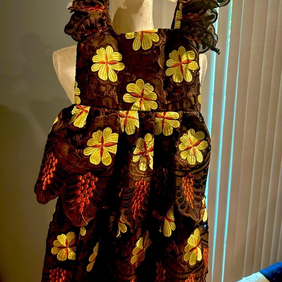 Vintage African Nigerian Voile Lace Brown Embroidered Dress Girl - Picture 6 of 8